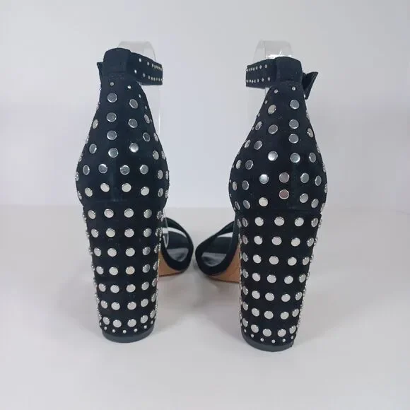 Dolce Vita Size 8 HENDRIX Black Suede Ankle Strap 4" Block Heel Stud Sandals - Picture 3 of 11